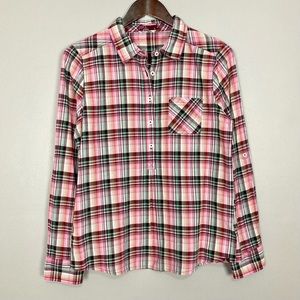 Prana Gina Plaid Popover Blouse Women’s Size S Side Pocket Organic Cotton Hiking